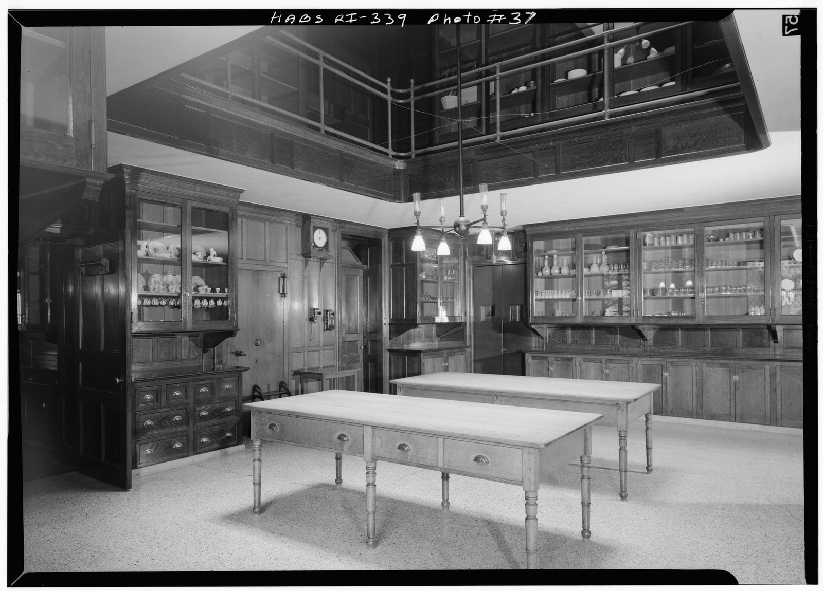 Historic survey view through The Breakers butler’s pantry toward the Dining Room service doors