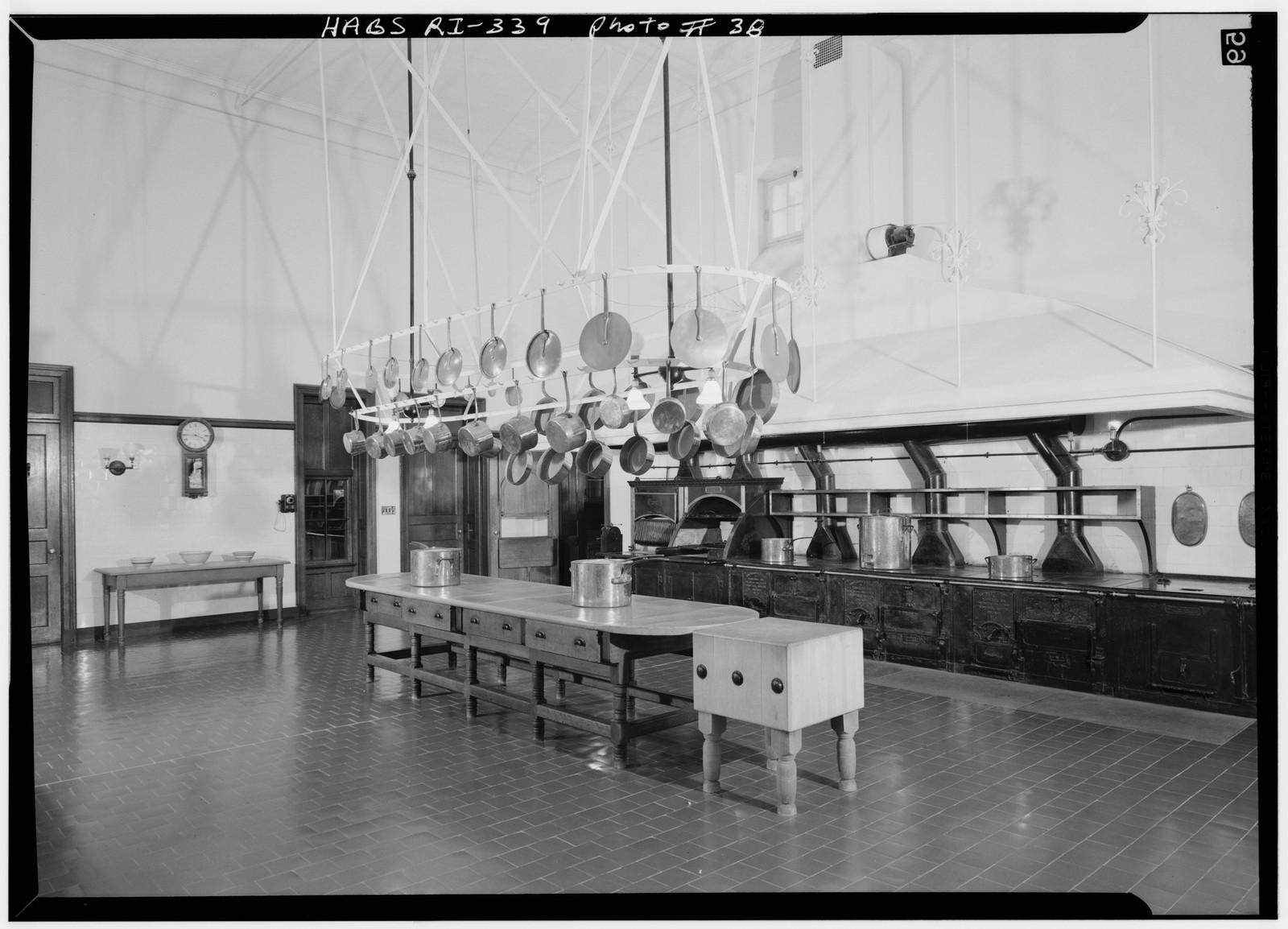 Historic survey view of The Breakers kitchen toward the butler’s pantry door