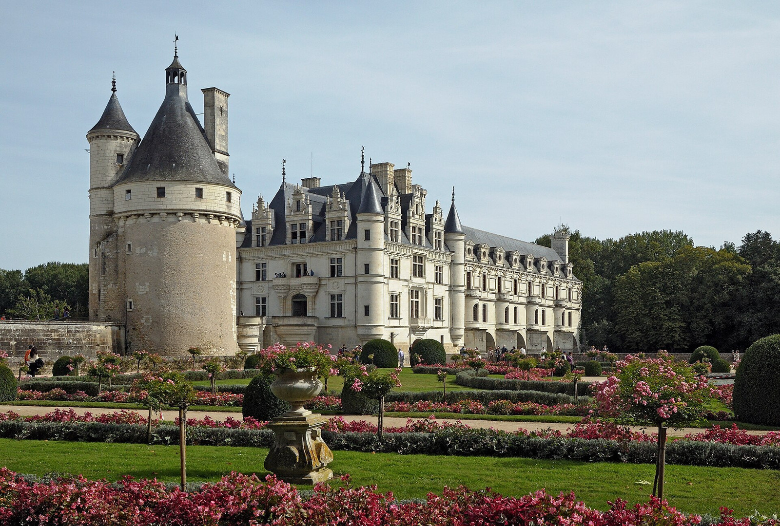 Chenonceau’s original residential block and the round Marques tower seen across Catherine de’ Medici’s garden